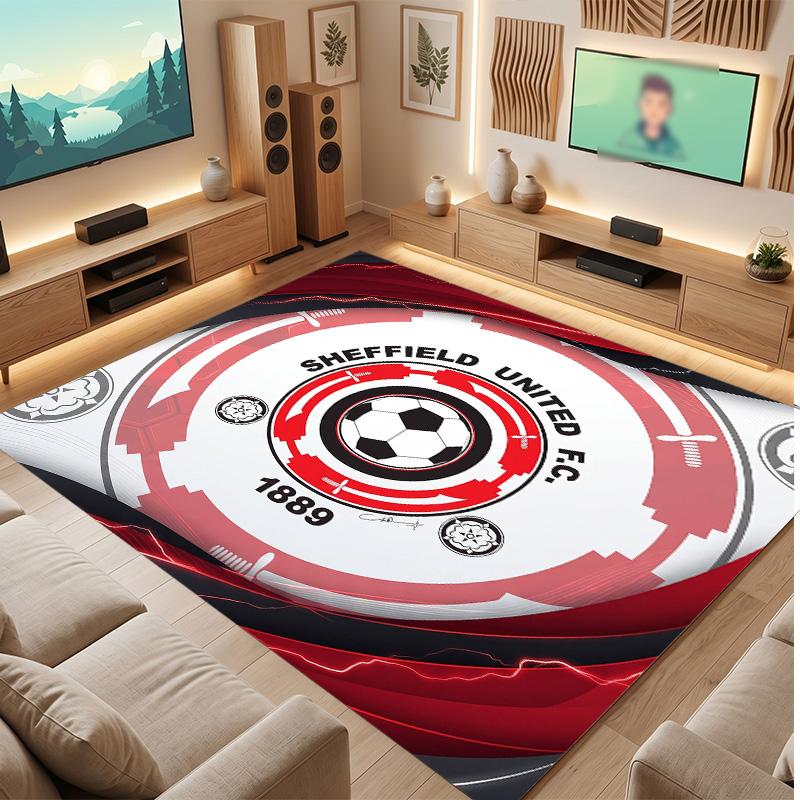 Sheffield United Football Print Crystal Velvet Rug, Comfortable Water Absorbent Non Slip Indoor Floor Carpet