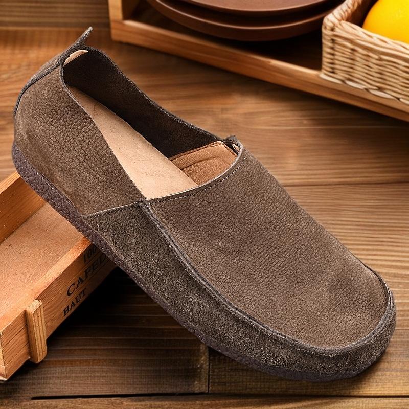 

Men s flat-soled single shoes Men s one-pedal leather shoes Business casual leather shoes Casual light fashion retro lazy shoes 38 серый
