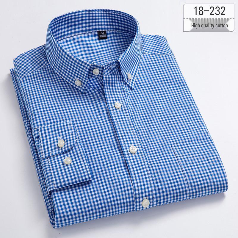 Men's Slim Fit Plaid Striped Pure Cotton Shirt
