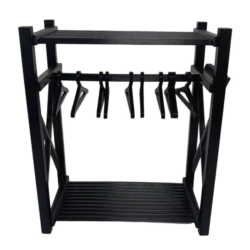 

Пластикова шафа для ляльок з вішалками для зберігання та прикраси дитячої кімнати. Ідеальний подарунок для організації. чорний