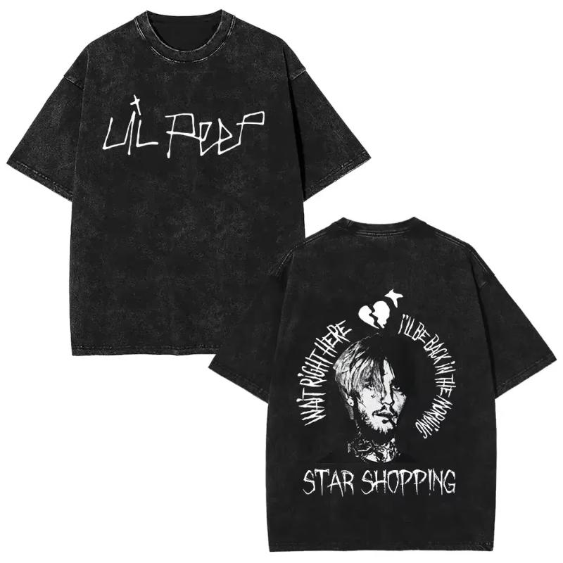 Wyprane Vintage Raper Lil Peep Koszulki z Dwustronnym Nadrukiem Unisex Moda Damska Hip Hop Oversize Krótki Rękaw Koszulka Streetwear