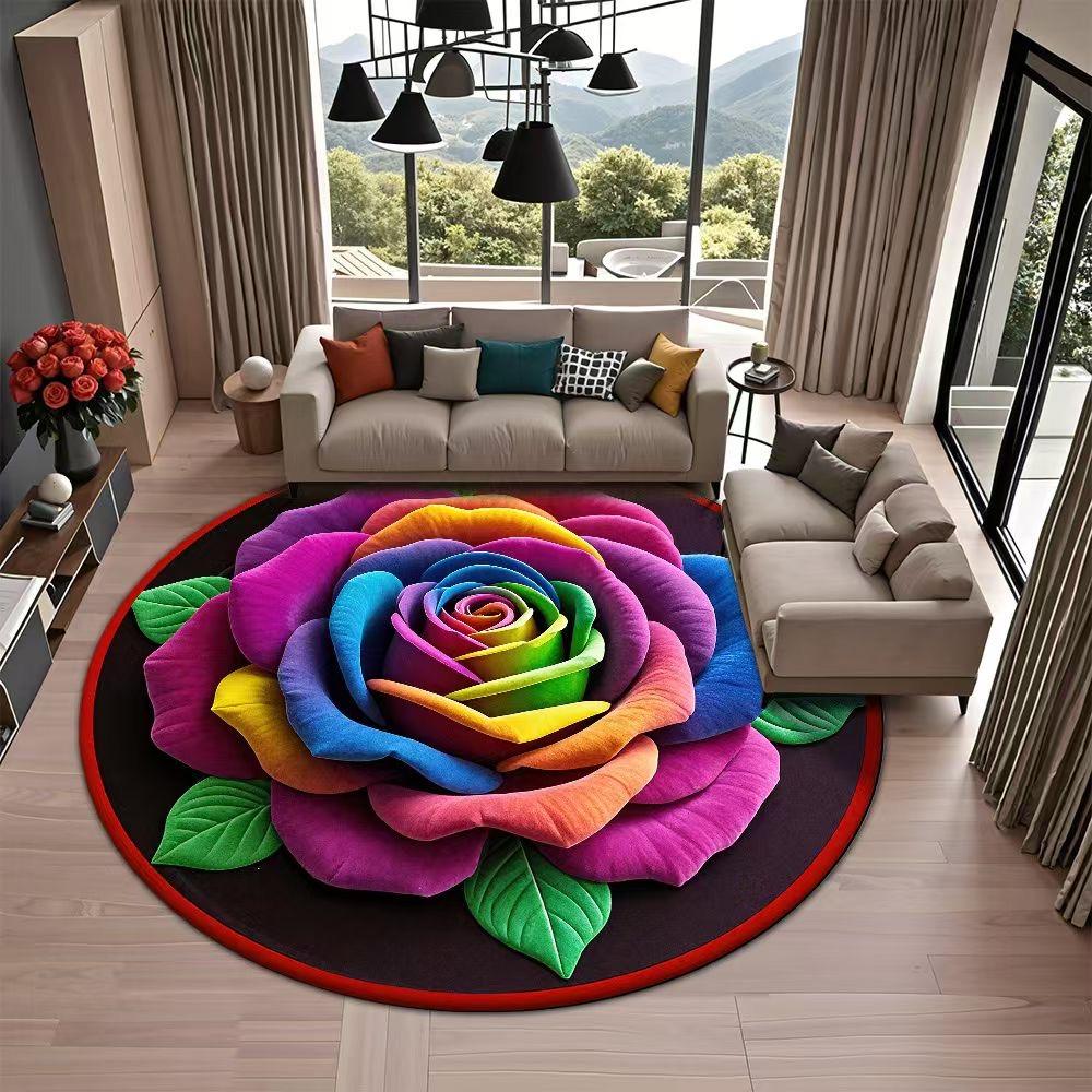 

Non-slip Rose Floor Mat Absorbent 23.6 x 23.6 inches Flower Carpet Round 3D Wear-resistant Door Gasket for Living Room Bedroom