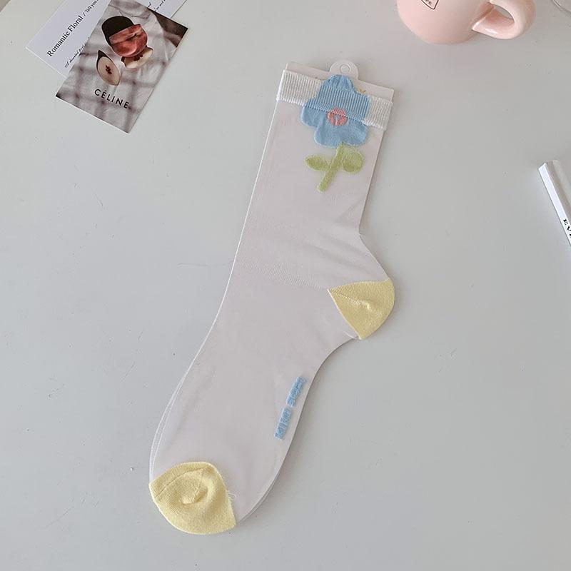 Spring/Summer Ultra Thin Vintage Crystal Silk Stockings for Women Socks for Women Mid-tube Stockings Breathable Cotton Sole Glass Silk Stockings