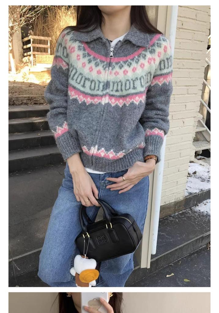 Korean Retro Fair Isle Knit Cardigan - Women's Autumn/Winter 2026 Loose Style