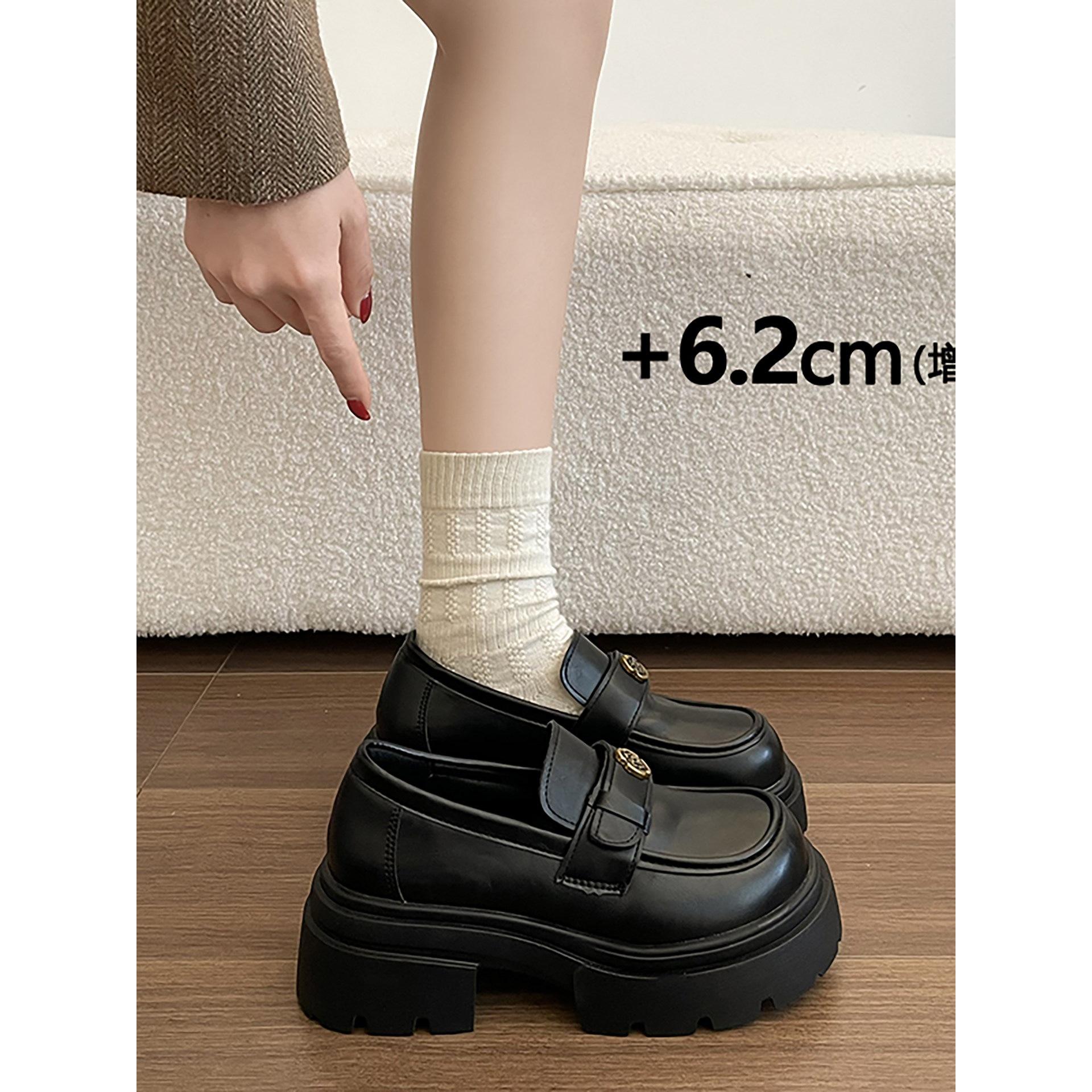 

Retro black British style platform small leather shoes 2025 new spring and autumn versatile small height-increasing loafers 39 коричневий