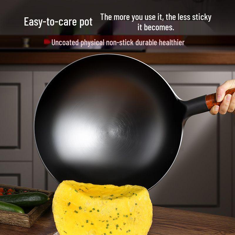 Zhangqiu Traditional Non-stick Cast Iron Wok - Coating-Free Stir-fry Pan for Home and Commercial Gas Stoves