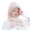 Women Hat Solid Color Elastic Knitted Warm Winter Hat With Scarf Outdoor