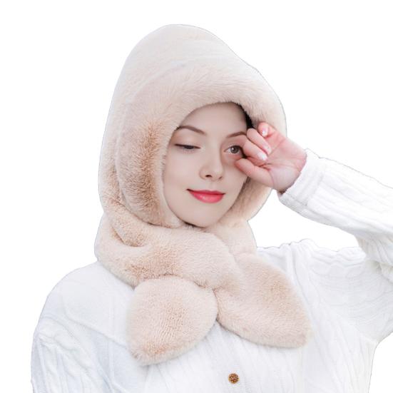 Women Hat Solid Color Elastic Knitted Warm Winter Hat With Scarf Outdoor