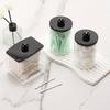 3 Pack  Bathroom Organizers and Storage Containers Qtips Holder Dispenser Plastic Apothecary Jars with Black Lids for Cotton