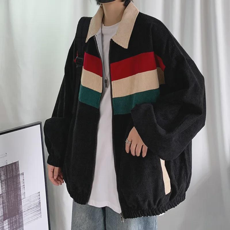 Men's Versatile Korean Corduroy Jacket – Spring/Autumn Contrast Color, Loose Fit Casual Top