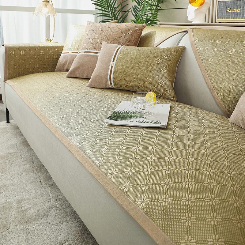 Poduszka na sofę Summer Ice Silk Rattan Mata siedzisko poduszka na lato antypoślizgowa cztery pory roku uniwersalny prosty pokrowiec na sofę