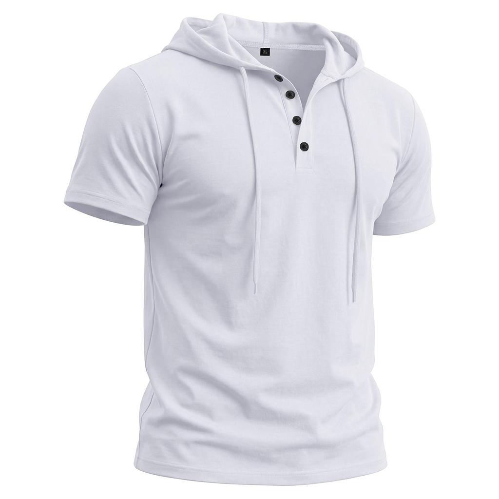 Men’s T-shirts Hooded Short Sleeves Cotton Shirts Fitness Tops Casual Street Punk Hip Hop Style Wear