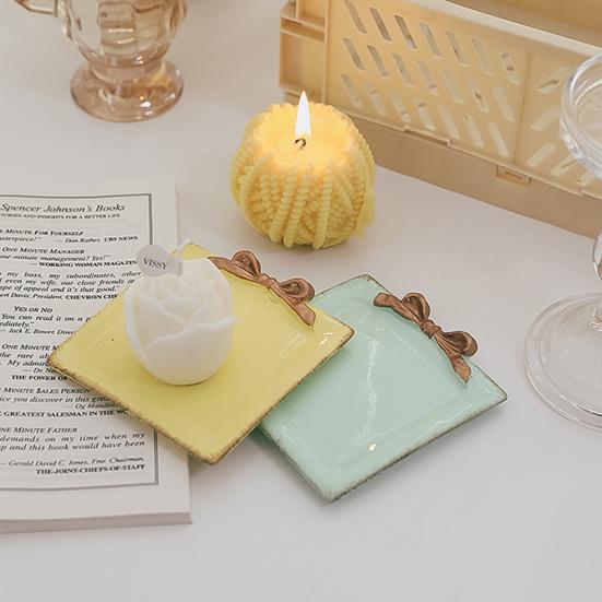 Elegant Bowknot Decor Candle Holder Tray Beautiful Bright-colored Resin Candle Base Tray Household Supplies