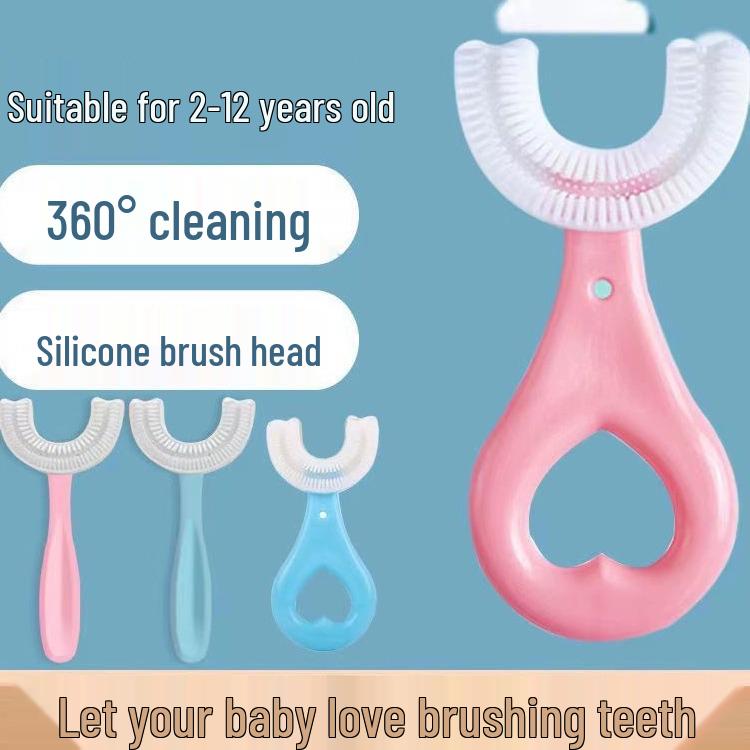 Kids' U-Shaped Silicone Toothbrush for Ages 2-12 - Soft Bristle Oral Care
