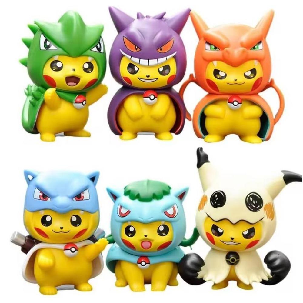 6Pcs/1Set Pocket Monsters Anime Figure Kawaii Pikachu In Disguise Action Figures PVC Desktop Decorations Model Dolls Toy Gifts