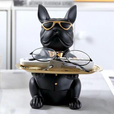 Multifunktionale Bulldogge Tablett Tierstatue Kreatives Ornament Wohnzimmer Schlafzimmer Verschiedene Aufbewahrung Heimdekoration