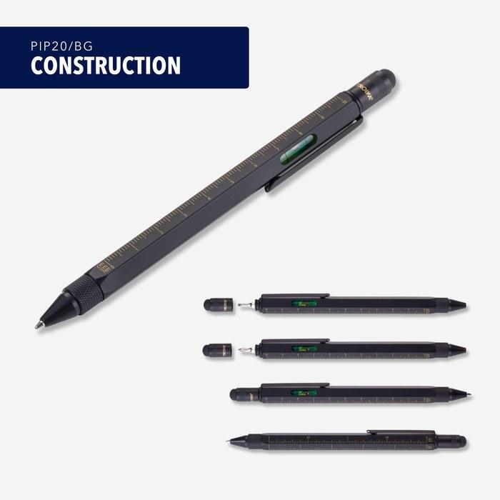 TROIKA Centi Multi-Function Pen with Ruler, Level, and Black/Gold Finish, 1 Count