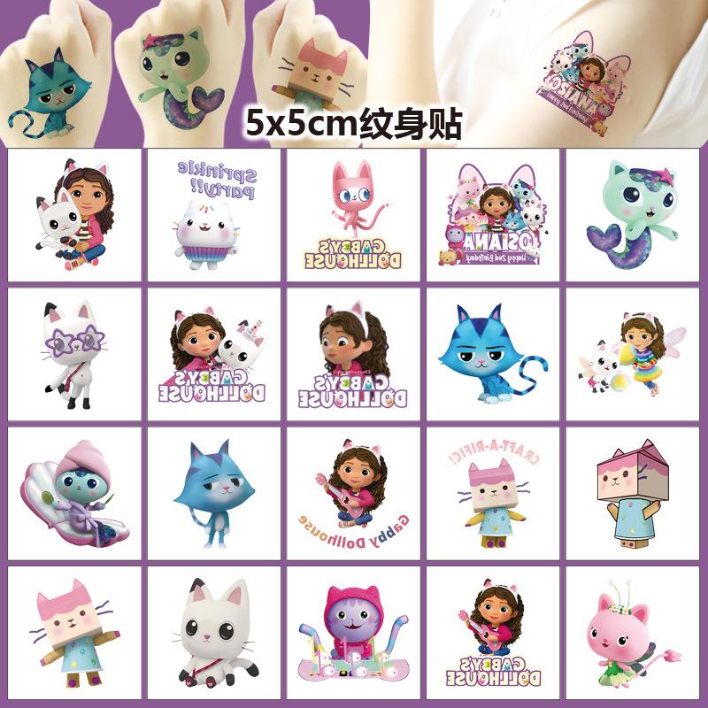 

Cartoon 20pcs Adorable Gabby Dollhouse Cats Tattoo Stickers Cute And Charming Anime Children Water Resistant Tattoos Sticker Pack Children Girls