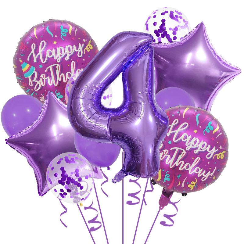 32-Inch Purple Digital Balloon Set, Happy Birthday, First-Year Party Supplies, Scene Decoration Supplies