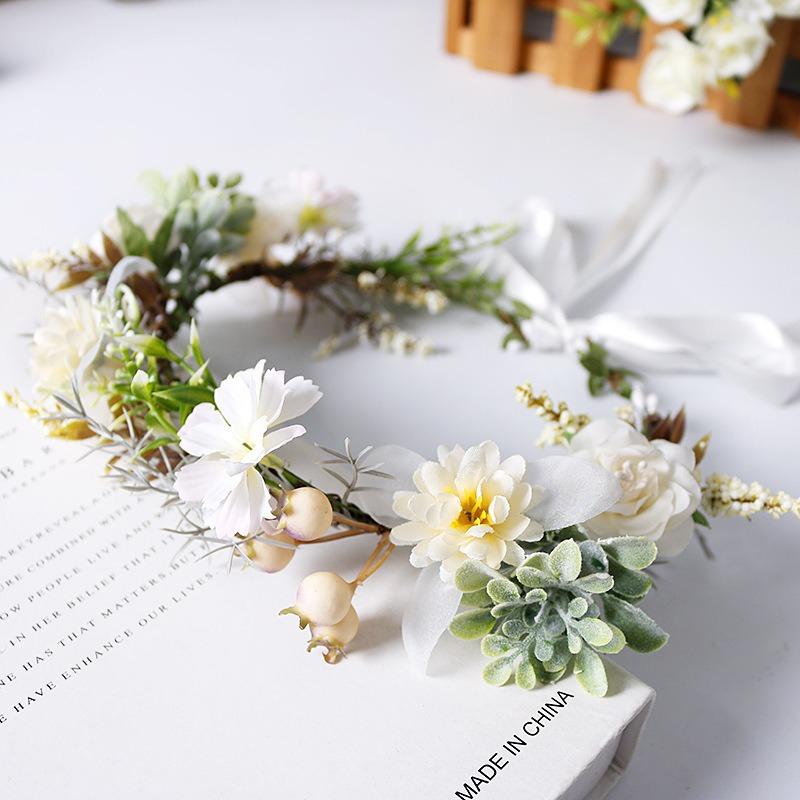 Bridal Flower Crown - Pink White Floral Wreath for Wedding, Fairy Aura Headpiece, Boho Bridal Shower Hair Accessories
