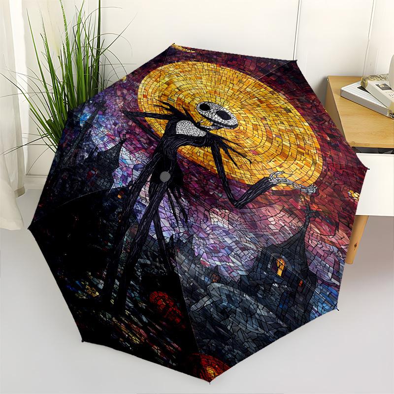 

Jack Skellington Themed Automatic Opening and Closing Umbrella, Brightly Colored 8-rib Portable Umbrella, Suitable for Men and Women, A Perfect Gift f
