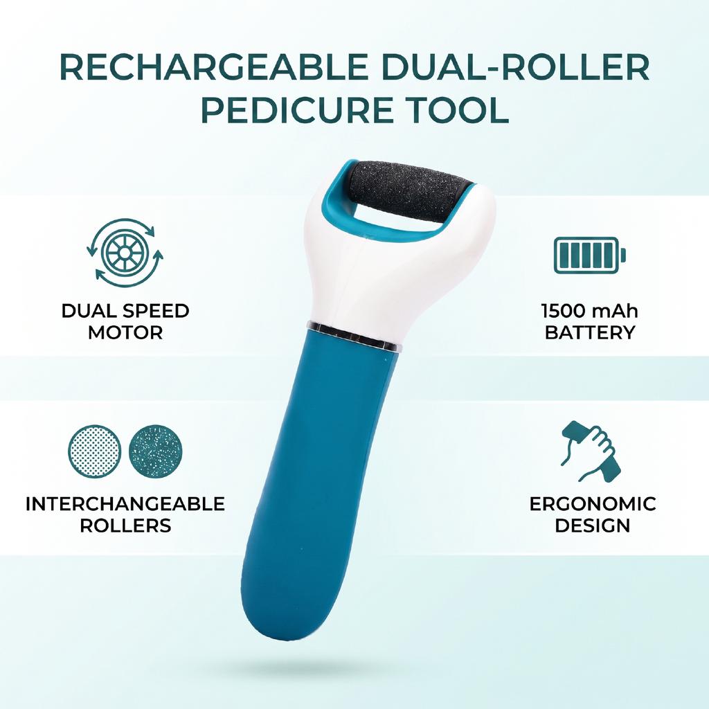 Electric Foot File Rechargeable Callus Remover Dual Roller Design with 1500mAh Battery Pedicure Tool for Dead Skin Removal 2 Speed Modes