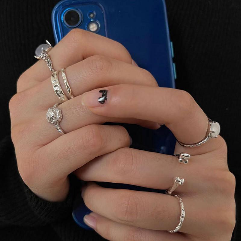 Stunning 925 Sterling Silver Korean Geometric Open Adjustable Ring With Unique Gemstone Crystals