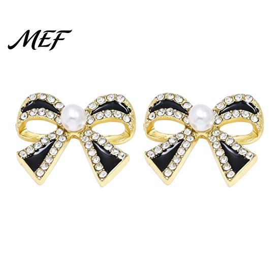 Lightweight Daily Wear Earrings 1 Pair Sparkly Rhinestone Bow Knot Stud for Women, Faux Pearl Delicate Decorative Ribbon Earrings, Statement