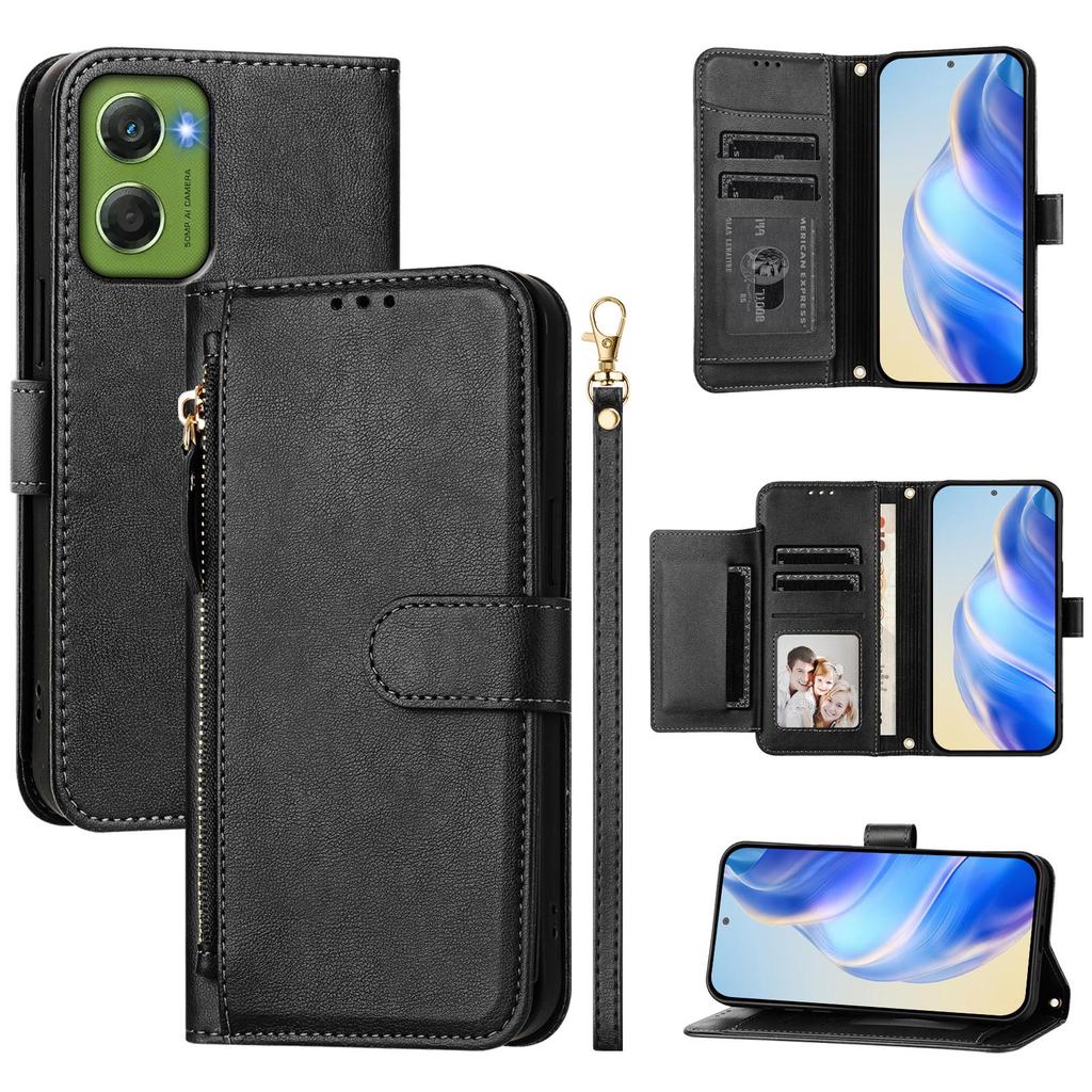 For Motorola Moto G06 4G Case Zipper Pocket Multiple Card Slots Leather Phone Cover