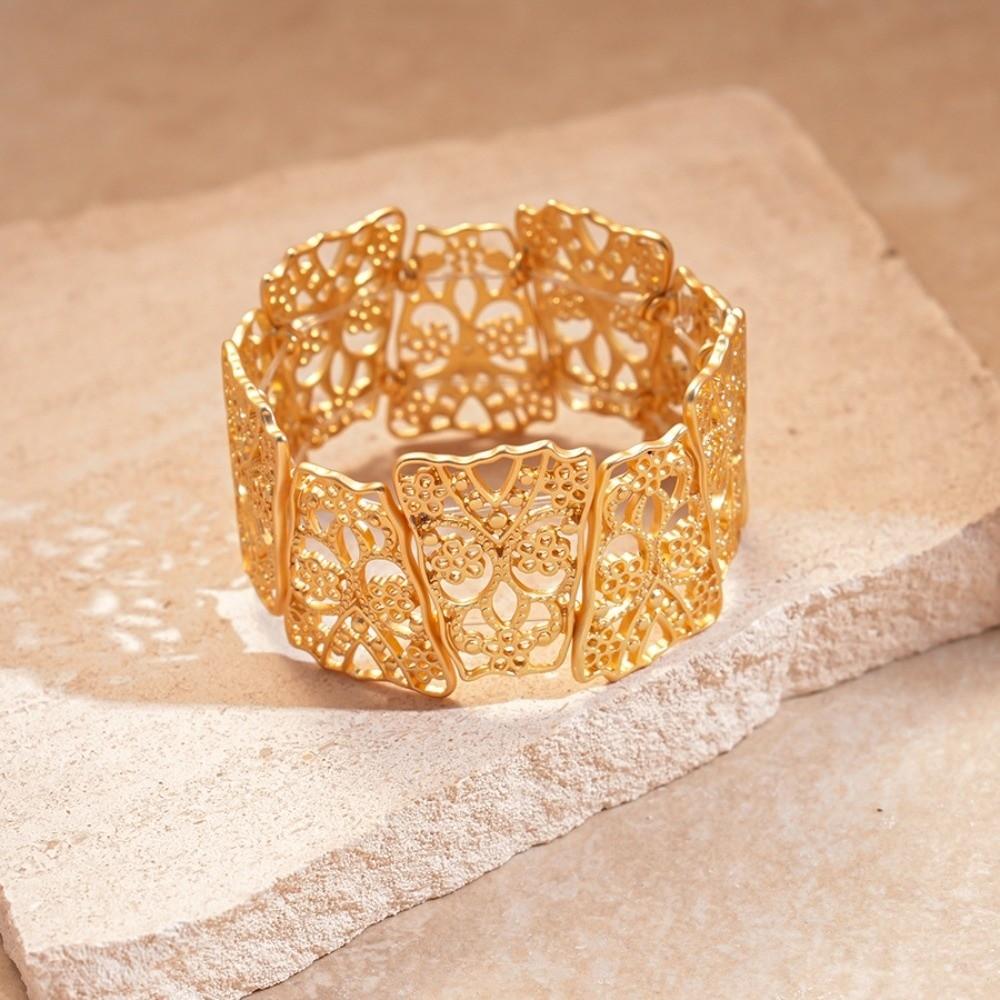 Flower Zinc Zinc Alloy Metal Wide Bangle Hollow Exaggerated Bracelet Creative Metal Cuff Bangles  Lady