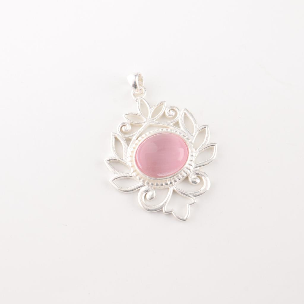 Rosa Katzenaugen Edelstein 925 Gestempeltes Silber Schmuck Handgefertigt Damen Kette Anhänger CP-1-43