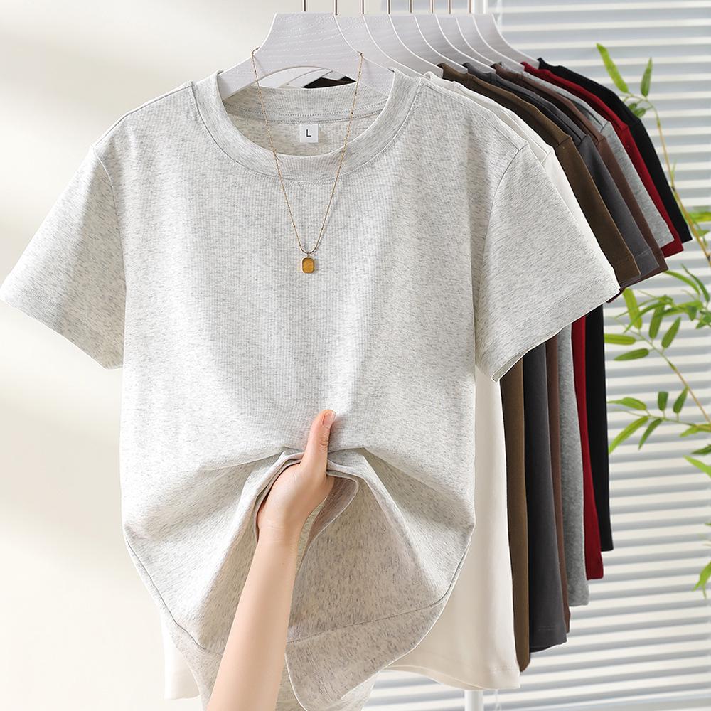 Women's Ribbed Cotton Round Neck T-Shirt - Short Sleeve, Casual Slim Fit, Summer Essential
