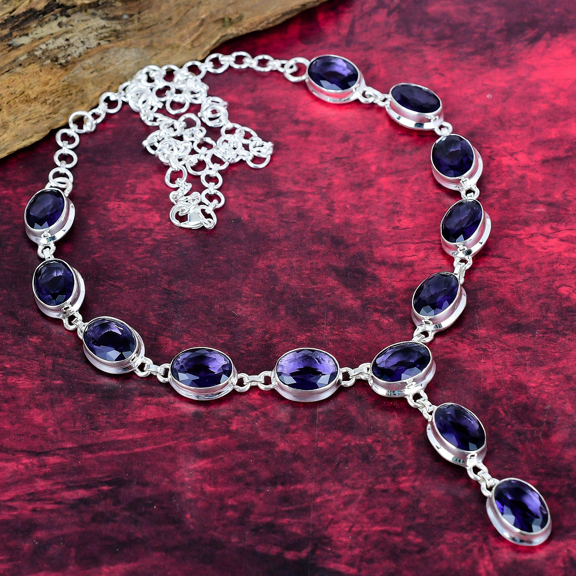 

Аметистовое ожерелье, Ожерелье из натуральных камней ручной работы, Ожерелье из стерлингового серебра 925 пробы, Антикварное украшение, Ожерелье с регулируемой цепочкой, Подарок на помолвку синий