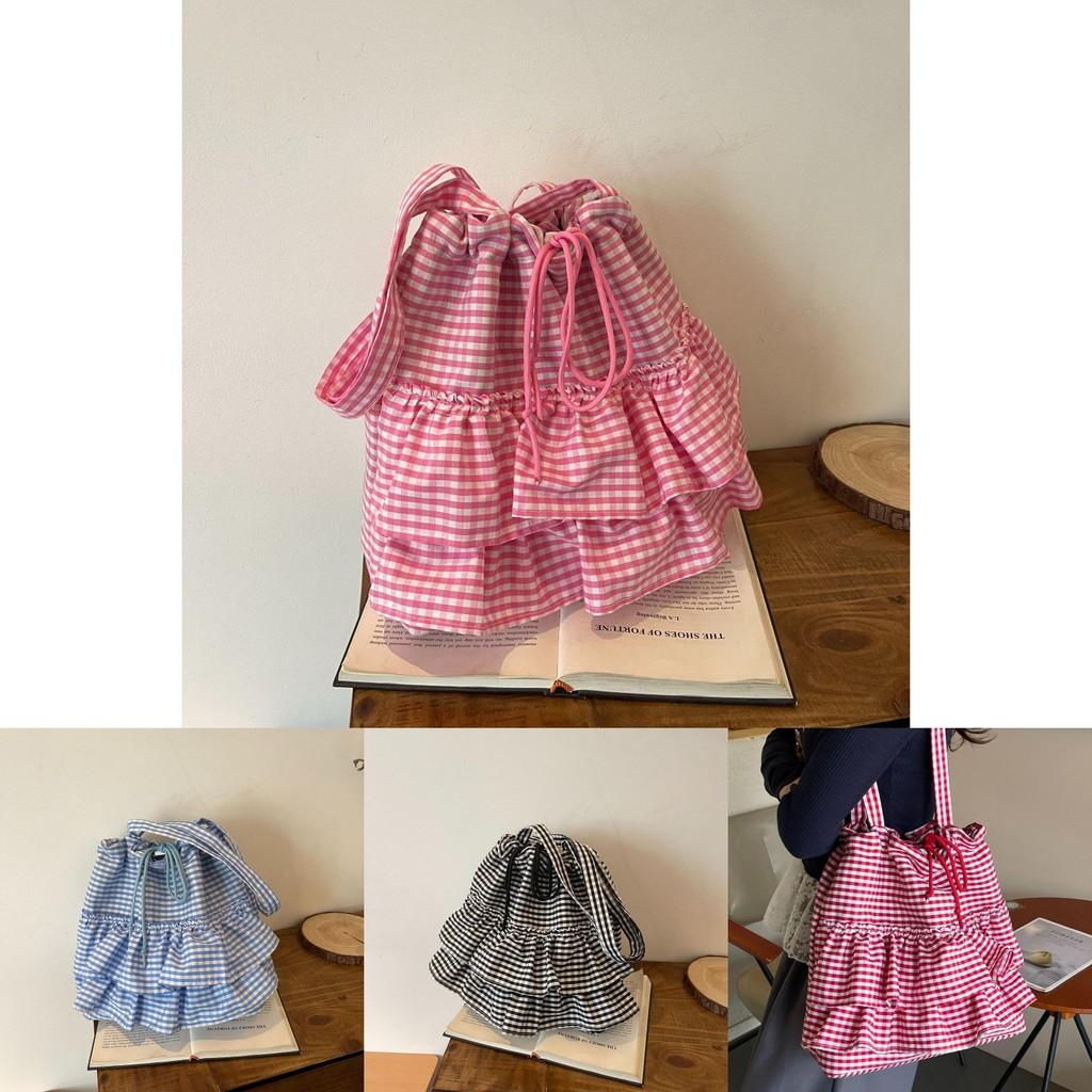 Canvas Checkered Bag Large Capacity Casual Travel For Women