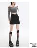 Women's Gray High-Waist Slim Fit A-Line Skirt with Built-In Shorts for Spring/Summer