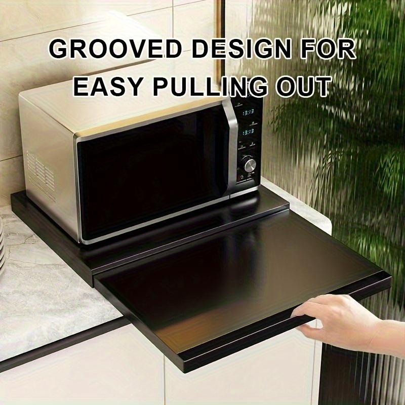 Multi functional microwave oven sliding tray desktop kitchen utensils, seasoning rack pot rack, cabinet storage rack organizer nero
