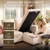 Divano angolare modulare convertibile con chaise longue reversibile, contenitore e 3 cuscini schienale, color crema