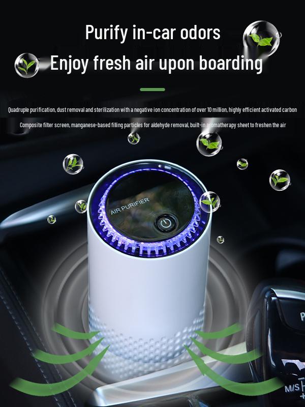 Car Negative Ion HEPA Air Purifier with Activated Carbon Filter for Odor & Formaldehyde Removal, Desktop Oxygen Bar, Aromatherapy Function