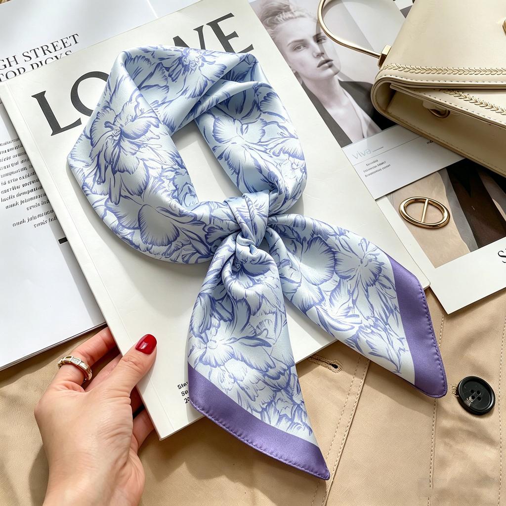 Autumn and winter Maillard cashew square scarf silk scarf women's shirt versatile neck small scarf tied hair decorative scarf