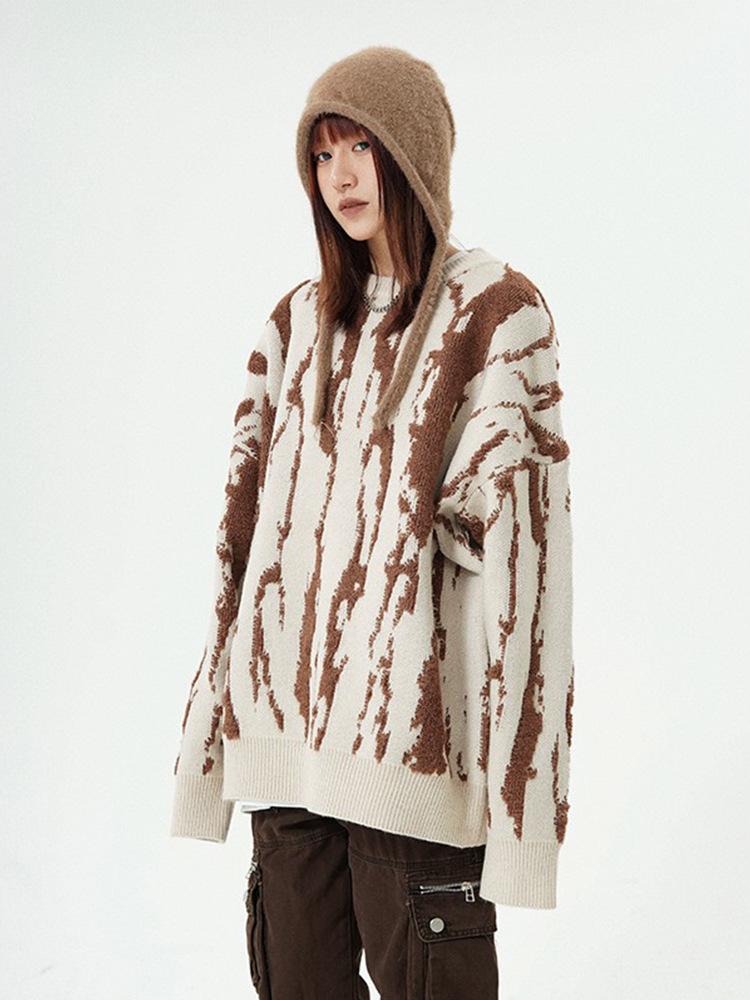 Unisex Hip Hop Loose Fit Jacquard Sweater for Autumn/Winter