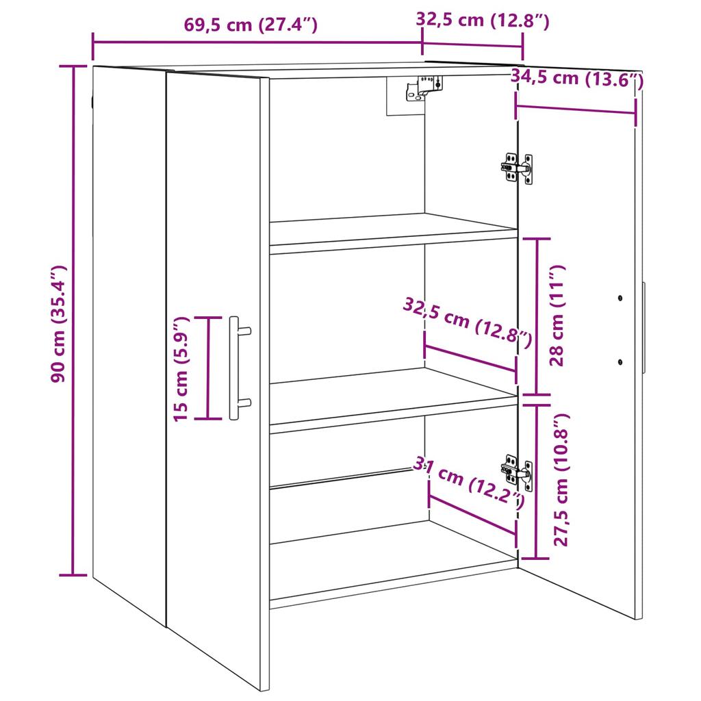 Wall Cabinet 2 pcs Artisan Oak 69.5 x 34 x 90 cm Particleboard