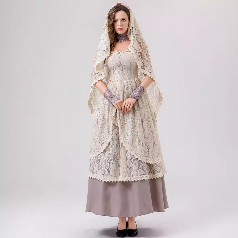 Halloween Vintage Medieval Court Party Lace Costume Bridal Dress Sexy Slim Dress