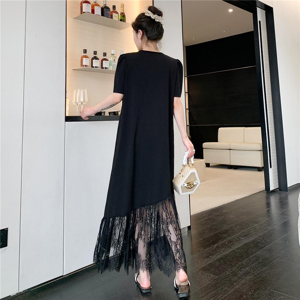 DIMANAF Dámské 2025 Nadměrné velikosti Nové Letní šaty Košilové šaty Krajkové Základní Dlouhé Plisované Volné šaty Maxi