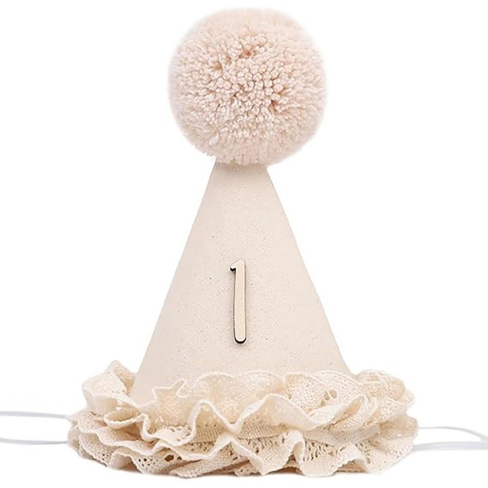 Handcrafted Pom Pom Princess Birthday Hat Neutral Color Lace Ruffle Hat Children s Party 1