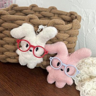 Süßer Cartoon Plüschhase Rote Brille Schlüsselanhänger Tasche Anhänger Dekoration Schlüsselanhänger Schüler Rucksack Aufhängung Partner Geschenke