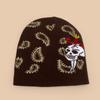Autumn and Winter American Street Halloween Skull Cashew Flower Knitted Hat Men and Women Warm Color Matching Personalized Pullover Hat