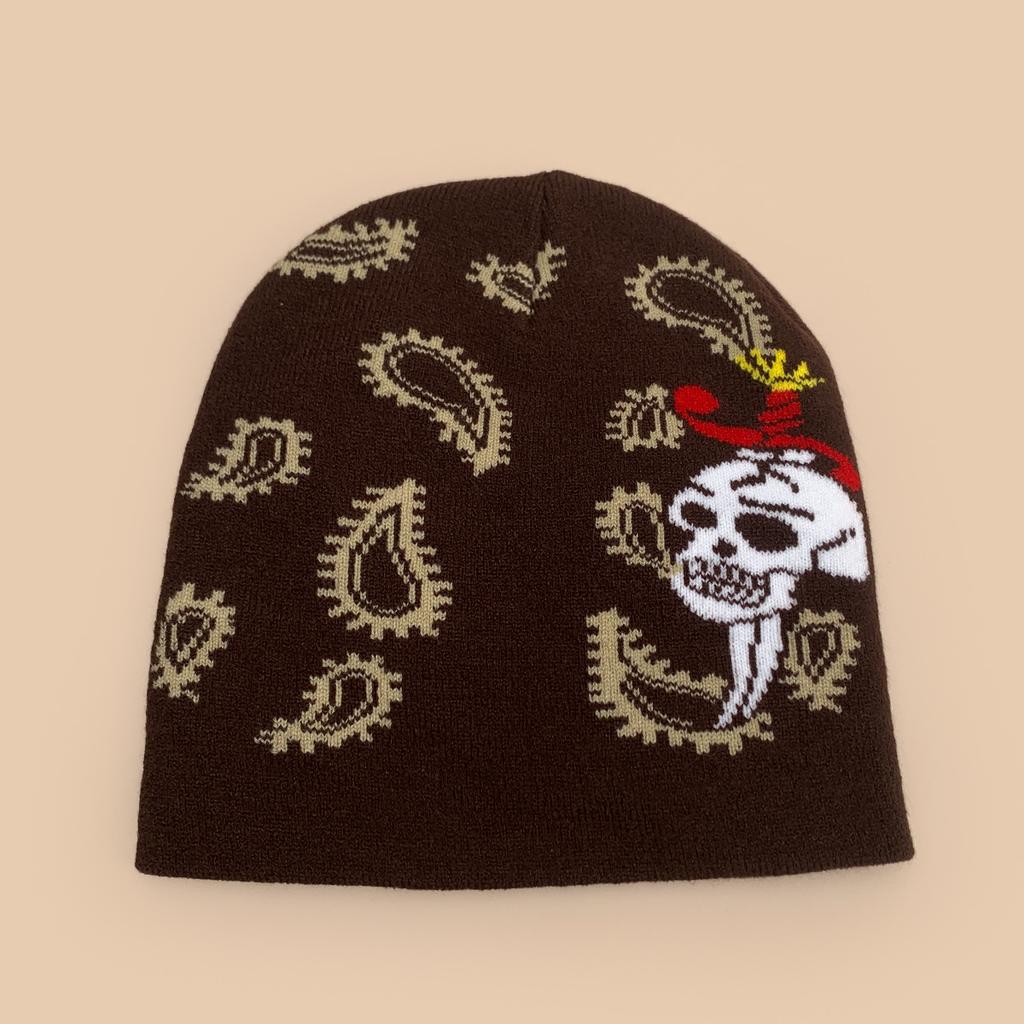 Autumn and Winter American Street Halloween Skull Cashew Flower Knitted Hat Men and Women Warm Color Matching Personalized Pullover Hat