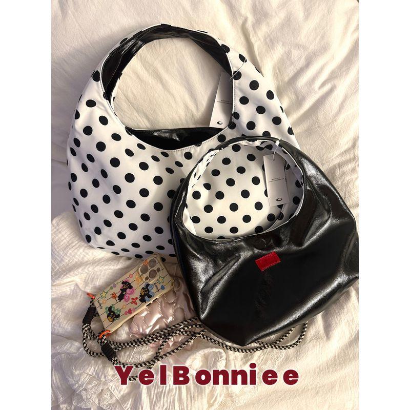 

Ye Xiaoni Kanari South korea Niche Double-sided Polka Dot Tote Large Capacity Simple Fashionable All-Match Shoulder Handbag White small size