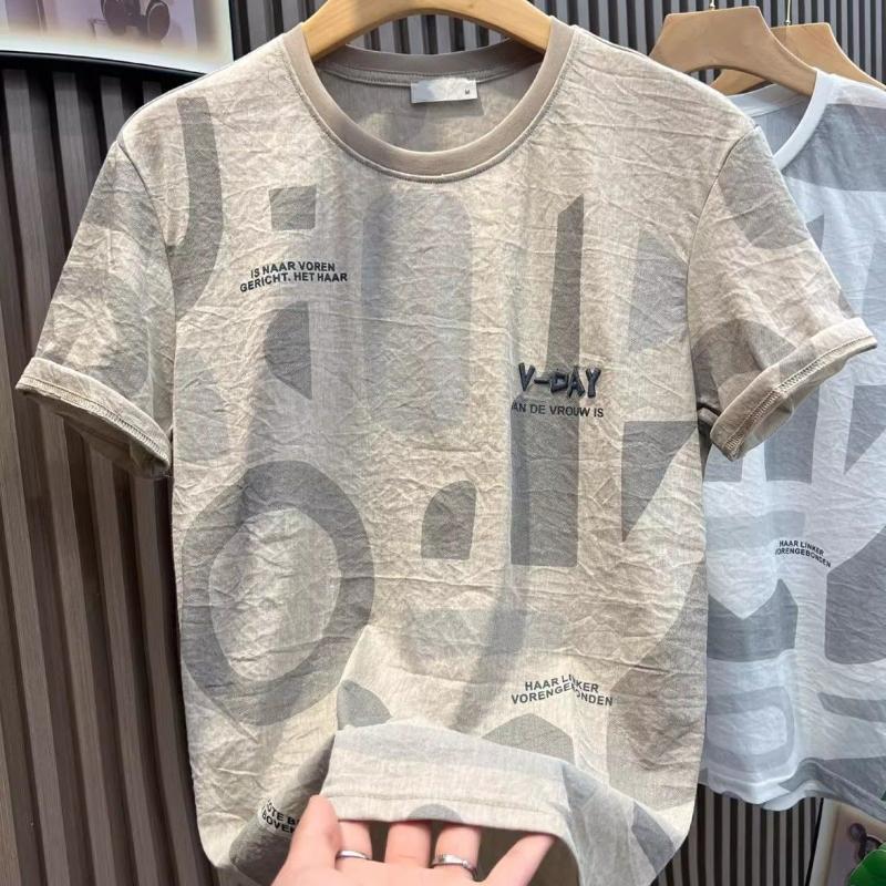 Fashion Brand Pure Cotton Embroidered T-shirt for Men Slim and Trendy T-shirt for Men Summer Clothes Breathable Top