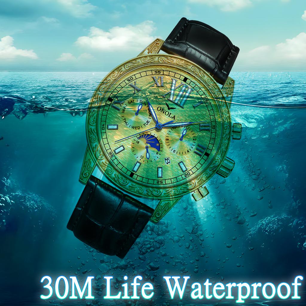 Reloj Mecánico Automático Multifuncional para Hombre con Esfera de Tres Ojos Reloj Calendario Ventana de Vista Mensual de 24 Horas Reloj de Negocios para Hombre